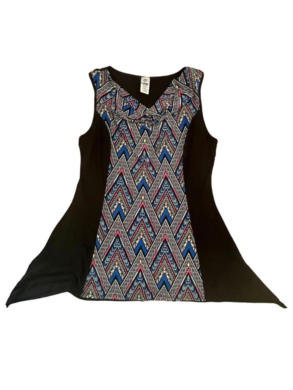 One Fashion Womens L Cowl Neck Top Geometric Print Sharkbite Hem Made USA